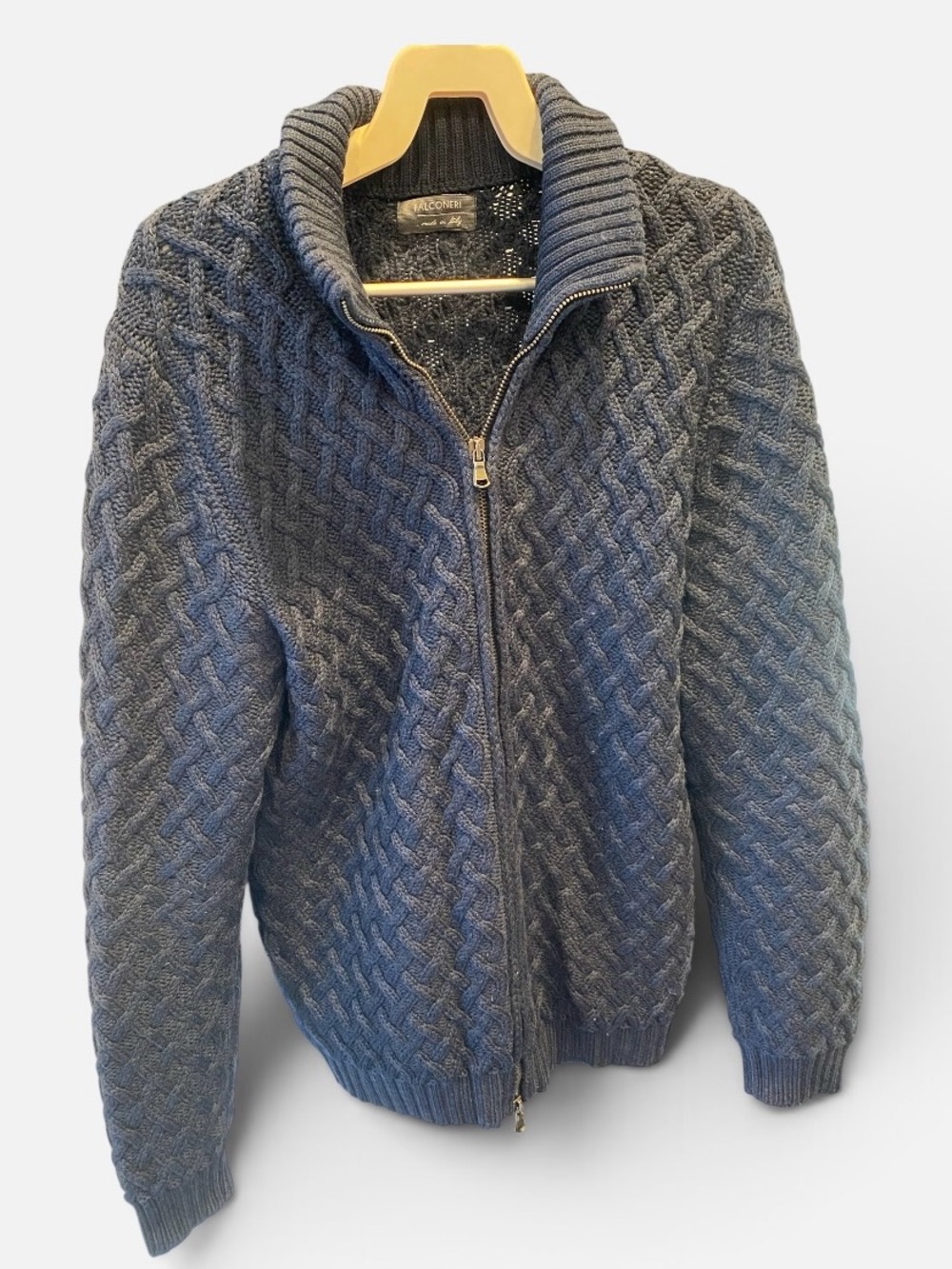Falconeri Men's Blue Cable-Knit Zip Cardigan Sweater